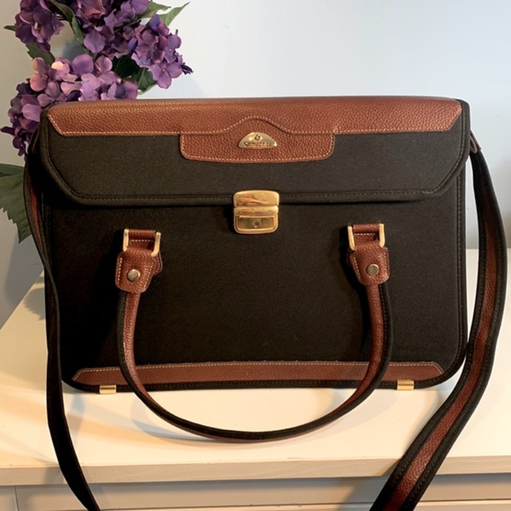 Vintage Y2K Samsonite Leather / Fabric Briefcase / Messenger Bag NEW!